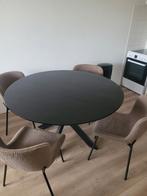 Tafel met 4 bruine teddy stoelen, Ophalen, Rond, Zo goed als nieuw, Modern