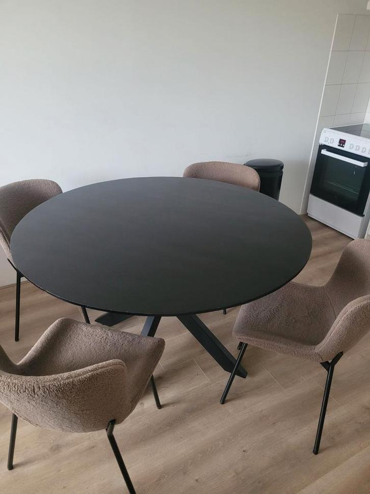 Tafel met 4 bruine teddy stoelen, Huis en Inrichting, Tafels | Eettafels, Zo goed als nieuw, 100 tot 150 cm, 100 tot 150 cm, Vier personen