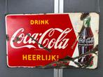 Origineel oud geleefd coca cola emaille reclamebord, Verzamelen, Ophalen, Gebruikt, Reclamebord