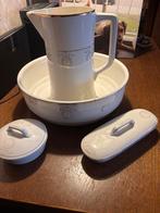 Antiek wastafelset met kan, kom en zeepbakje, Ophalen of Verzenden