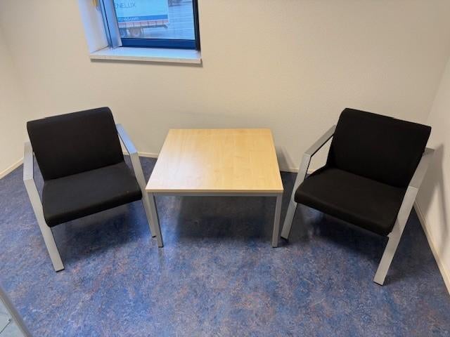 2 fauteuils + salontafel / wachtkamerset, Ophalen, Gebruikt, 100 tot 150 cm, 50 tot 75 cm