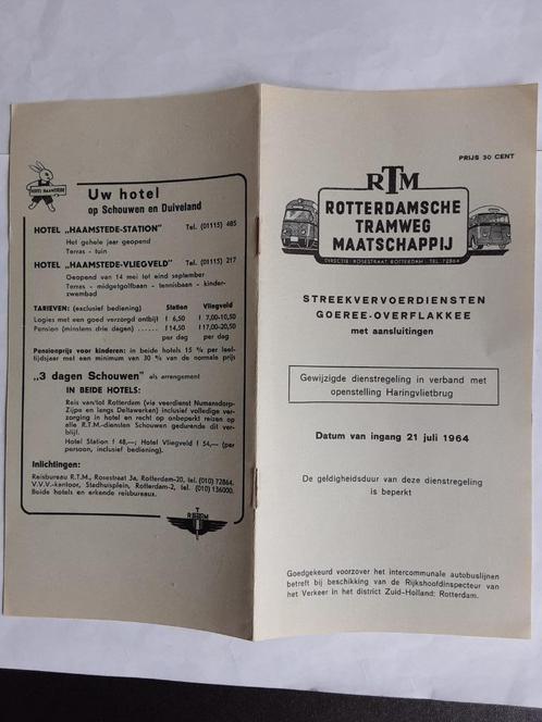 RTM GOEREE-OVERFLAKKEE Gewijz. Dienstregeling 21 JULI 1964, Verzamelen, Spoorwegen en Tramwegen, Zo goed als nieuw, Bus of Metro