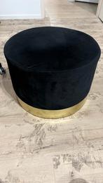 Zwarte velvet poef met gouden rand, Ophalen, Minder dan 50 cm, Rond, Zo goed als nieuw