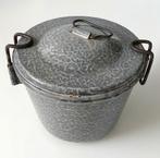 Oude Emaille Poffert Vorm Pan Grijs Gewolkt Keukenemaille, Antiek en Kunst, Verzenden