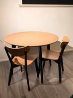 Ronde eettafel met 2 stoelen in Scandinavische stijl, Ophalen, Gebruikt, 50 tot 100 cm, 100 tot 150 cm
