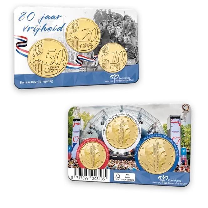 10, 20 en 50 Eurocent NL 2025 - Coincard 80 jaar Vrijheid, Postzegels en Munten, Munten | Europa | Euromunten, Setje, Overige waardes