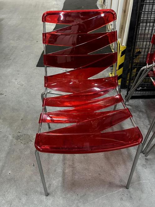 Rode stoelen -  4 stuks, Huis en Inrichting, Stoelen, Gebruikt, Vier, Kunststof, Rood, Ophalen