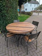 Houten Tafel + 4 Stoelen, Huis en Inrichting, Ophalen, Gebruikt, Industrieel, 4 tot 6 stoelen