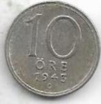 10  öre  1943  Zweden. km. 813, Ophalen of Verzenden, Overige landen, Losse munt, Zilver