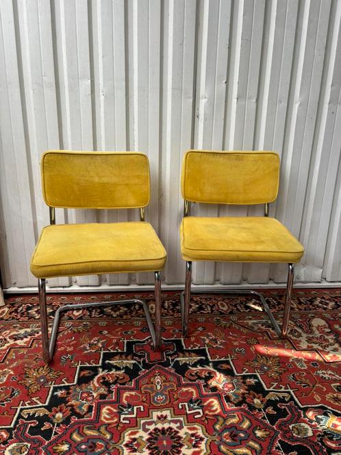 6 Vintage buisframe eetkamerstoelen, Huis en Inrichting, Stoelen, Gebruikt, Vijf, Zes of meer stoelen, Stof, Overige kleuren, Ophalen