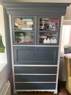 Antieke Secretaire Kast - Eiken, Museumglas, Farrow & Ball, Gebruikt, 100 tot 150 cm, 200 cm of meer, Eikenhout