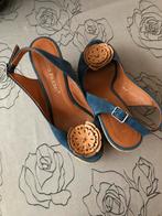 Pumps met sleehak v jute; mt 39. Blauw suede. Nieuwstaat!, Blauw, Zo goed als nieuw, Sandalen of Muiltjes, Ophalen of Verzenden