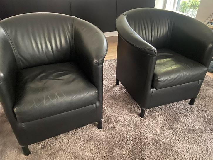 Fauteuils zwart leder, merk Wittmann, Huis en Inrichting, Fauteuils, Gebruikt, Leer, Ophalen