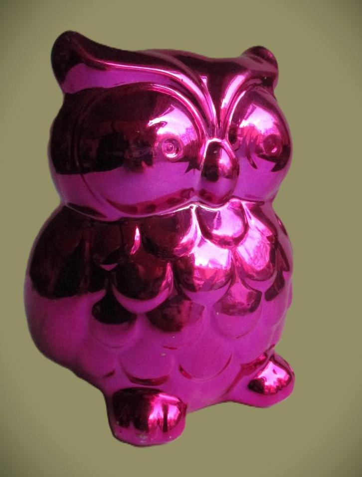 Uil Spaarpot~Paars~Aardewerk~Gaaf~Uiltje~Spaarpot, Verzamelen, Spaarpotten, Zo goed als nieuw, Dier, Steen, Aardewerk of Keramiek