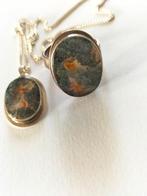 Prachtige oude zilveren mos agaat setje., Verzenden, Zo goed als nieuw, Zilver, Zilver