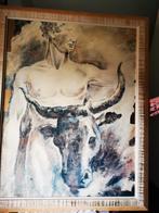 Schilderij Man met Stier, Ophalen of Verzenden