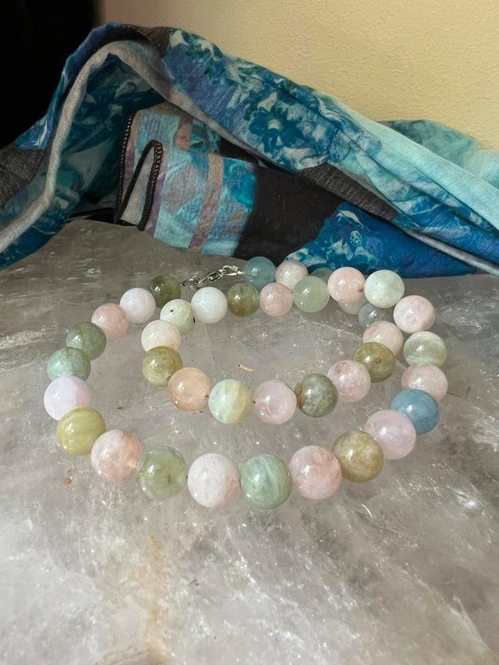 Aquamarijn morganiet beryl heliodoor geluk beschermt uniek, Sieraden, Tassen en Uiterlijk, Kettingen, Nieuw, Zilver, Met edelsteen