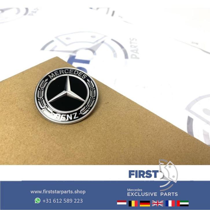 MERCEDES VOORBUMPER LOGO ZWART AMG BUMPER EMBLEEM LOGO A B C, Auto-onderdelen, Carrosserie en Plaatwerk, Mercedes-Benz, Gebruikt
