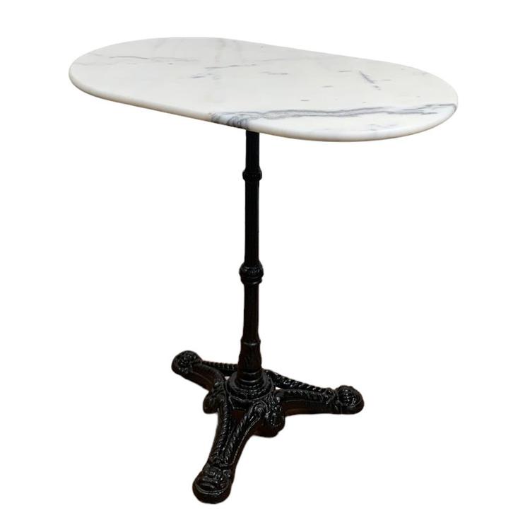 Bistrotafel marmer 70 x 40 cm ovaal met gietijzeren voet, Tuin en Terras, Tuinmeubel-accessoires, Nieuw, Ophalen of Verzenden