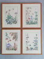 Vintage schilderijtjes seizoenen, ingelijst, bloemen planten, Ophalen of Verzenden, Zo goed als nieuw, Borduurgaren of Zijde