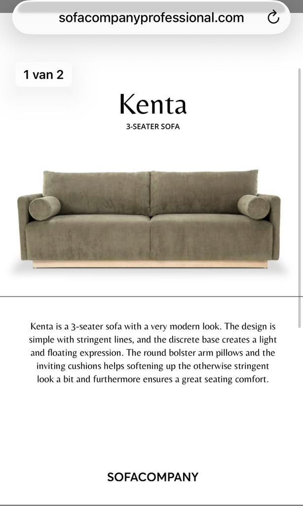 Saliegroene 3-zits bank van ribstof van SofaCompany, Huis en Inrichting, Banken | Sofa's en Chaises Longues, Zo goed als nieuw