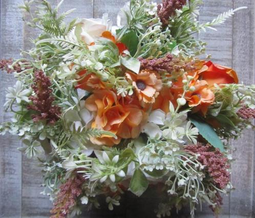 MINI BOEKETJE - ORANJE & WIT, Huis en Inrichting, Woonaccessoires | Kunstplanten en Kunstbloemen, Nieuw, Ophalen of Verzenden