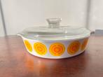 Vintage pyroflam pan ovenschaal met pyrex deksel oranje wit, Ophalen of Verzenden