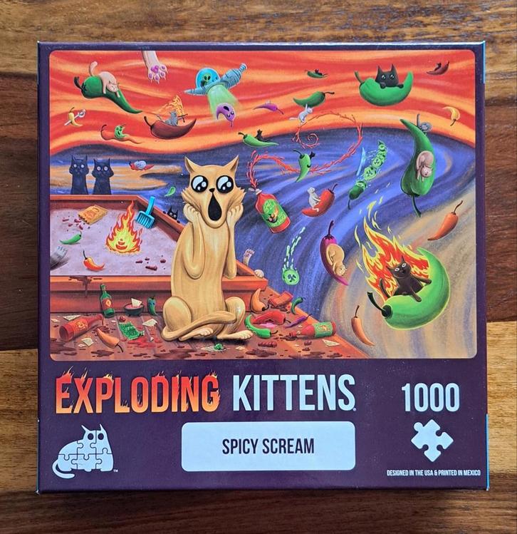 Exploding Kittens Spicy Scream Puzzel 1000 st., Hobby en Vrije tijd, Denksport en Puzzels, Zo goed als nieuw, 500 t/m 1500 stukjes