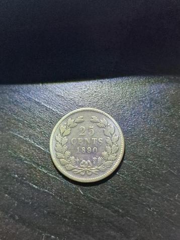 zilveren 25 cent 1890 Willem 3 type 2 beschikbaar voor biedingen