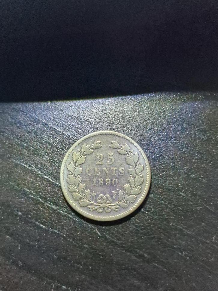 zilveren 25 cent 1890 Willem 3 type 2, Postzegels en Munten, Munten | Nederland, Losse munt, 25 cent, Koning Willem III, Zilver
