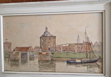 Gezicht op Enkhuizen door Wilhelmus Lambertus Wijmans beschikbaar voor biedingen