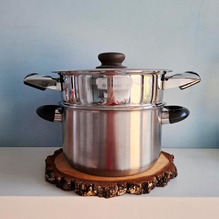 BK kookpan met MC stoominzet, Huis en Inrichting, Keuken | Potten en Pannen, Gebruikt, Pannenset, Rvs, Inductieplaat, Keramische plaat