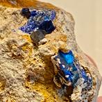 Azuriet kristallen op matrix., Verzamelen, Mineralen en Fossielen, Ophalen of Verzenden