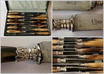 12 oude tafelmessen in doos - Paris -  Hoorn en metaal beschikbaar voor biedingen