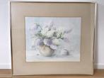 Mooie bloemen aquarel met messing lijst, Overige materialen, 75 tot 100 cm, Gebruikt, Ophalen of Verzenden