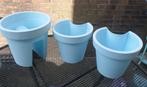 Set lichtblauwe bloembakken: 2 Regenpijpbakken + 1 balkonbak, Ophalen, Kunststof, Minder dan 30 cm, Balkon