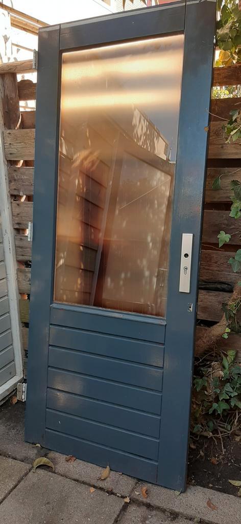 Houten Buitendeur met Glas, Doe-het-zelf en Verbouw, Deuren en Horren, Buitendeur, 200 tot 215 cm, Glas, Ophalen of Verzenden