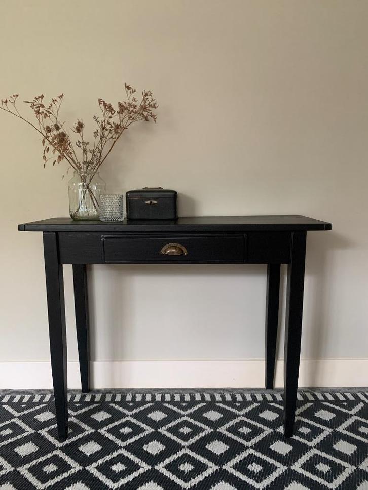 Sidetable, bureautje, wandtafel mat zwart met laatje, Huis en Inrichting, Tafels | Sidetables, Zo goed als nieuw, 25 tot 50 cm