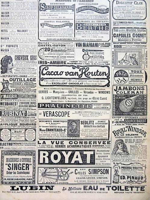 Originele franse advertenties reclames uit 19e eeuw, Verzamelen, Merken en Reclamevoorwerpen, Gebruikt, Reclamebord, Verzenden