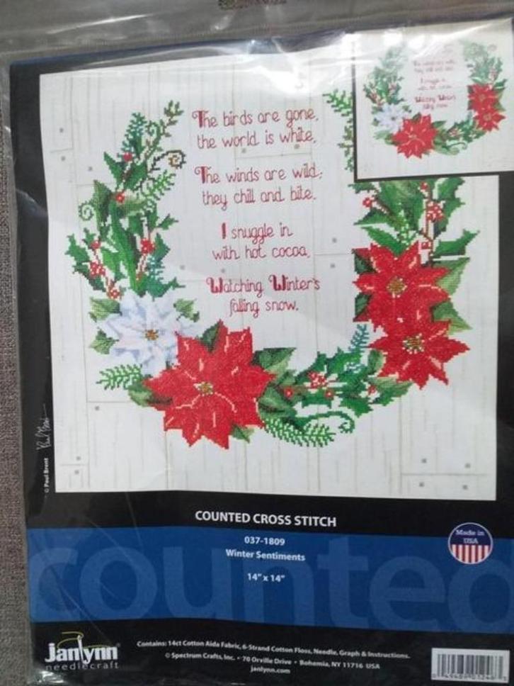 Borduurpakket Winter Sentiments van Janlynn, Hobby en Vrije tijd, Borduren en Borduurmachines, Nieuw, Borduurpakket, Ophalen of Verzenden