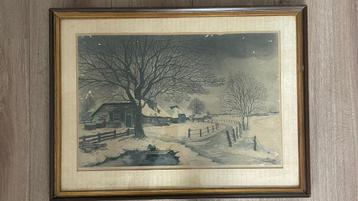 Winterlandschap met boerderij – gesigneerd beschikbaar voor biedingen
