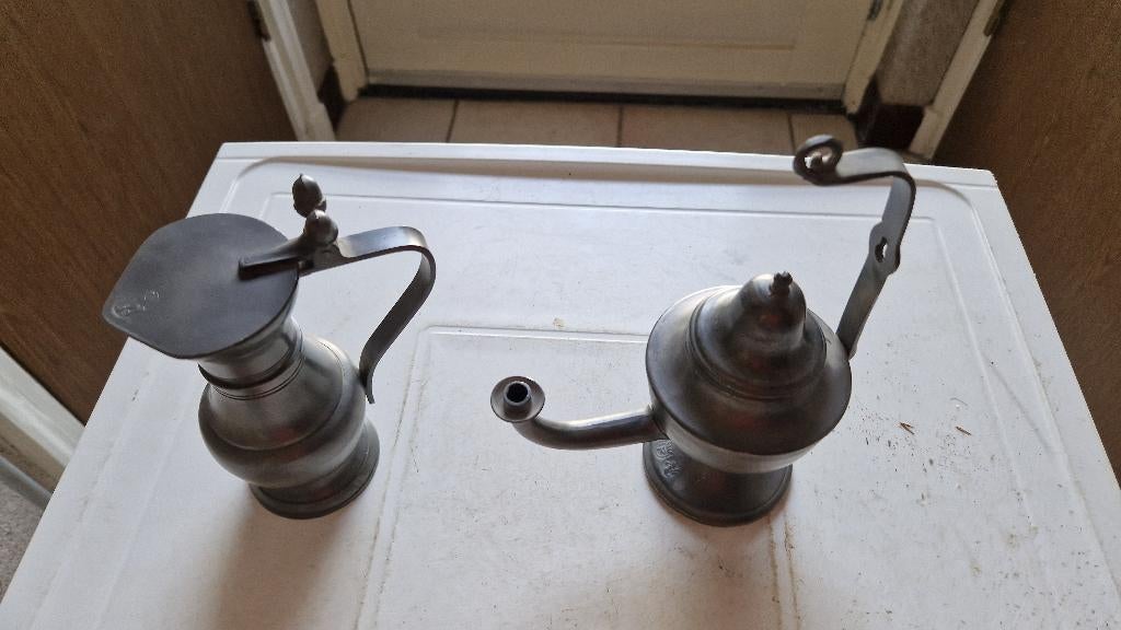 antiek tinnen olielampje en eikelkannetje, Antiek en Kunst, Antiek | Tin, Ophalen of Verzenden