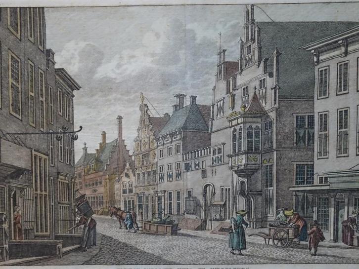 Gravure kleur WIC West-Indisch huis Middelburg, Bendorp 1793, Antiek en Kunst, Kunst | Etsen en Gravures, Verzenden