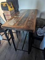 Statafel gerecycled hout, stalen poten + voetsteun, Huis en Inrichting, Tafels | Statafels, Ophalen