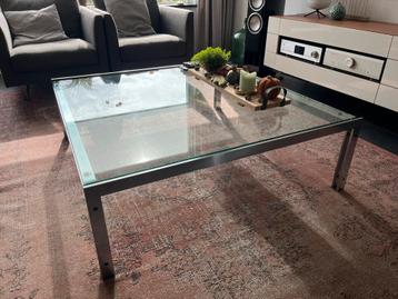 Glazen Metaform salontafel met RVS frame beschikbaar voor biedingen