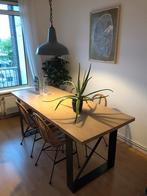 Massief hout whitewash eettafel 200x79cm, Ophalen, 50 tot 100 cm, Zo goed als nieuw, Vijf personen of meer
