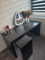 Ikea Malm Bureau Zwart + Bureaustoel, Huis en Inrichting, Bureaus, Ophalen, Met wielen, Gebruikt, Bureau