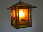 Glas in lood Hollandse hanglamp lamp molens bootjes, Antiek en Kunst, Antiek | Lampen, Ophalen of Verzenden