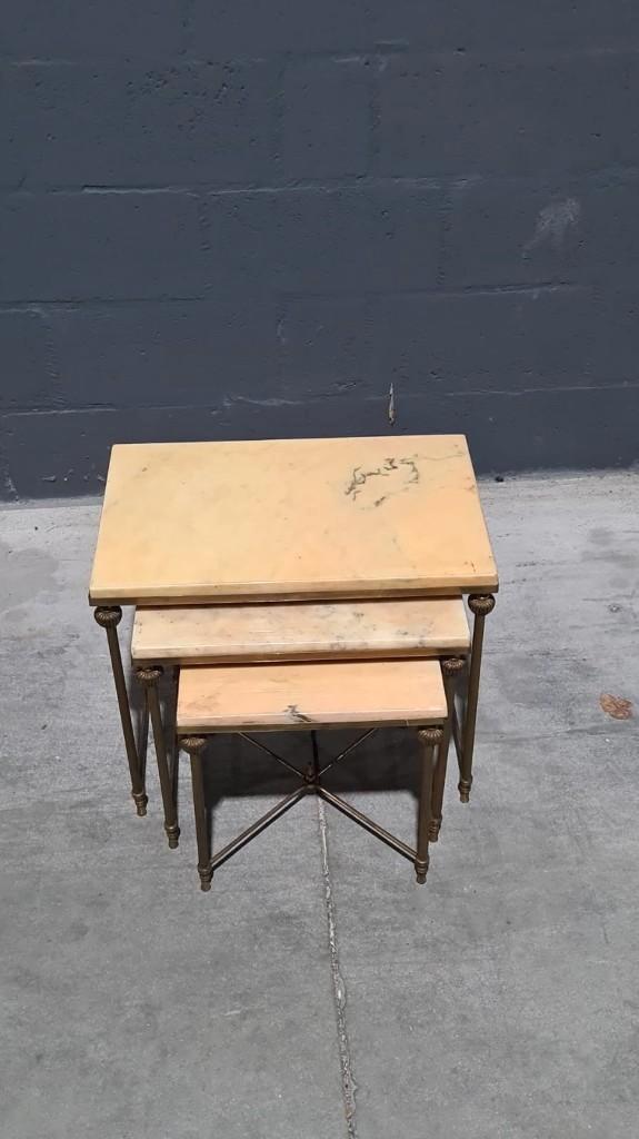 Bijzettafel, nestingtables, mimiset, onyx messing, set 3 st, Huis en Inrichting, Tafels | Bijzettafels, Gebruikt, Rond, 45 tot 60 cm