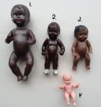 3 Oude donkergetinte popjes en babypopje. Zie omschrijving., Verzamelen, Ophalen of Verzenden, Zo goed als nieuw, Pop